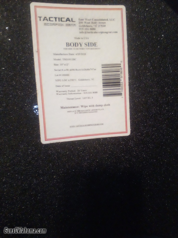 (2)Tactical plates for body armor level III Tactical Gear Oklahoma